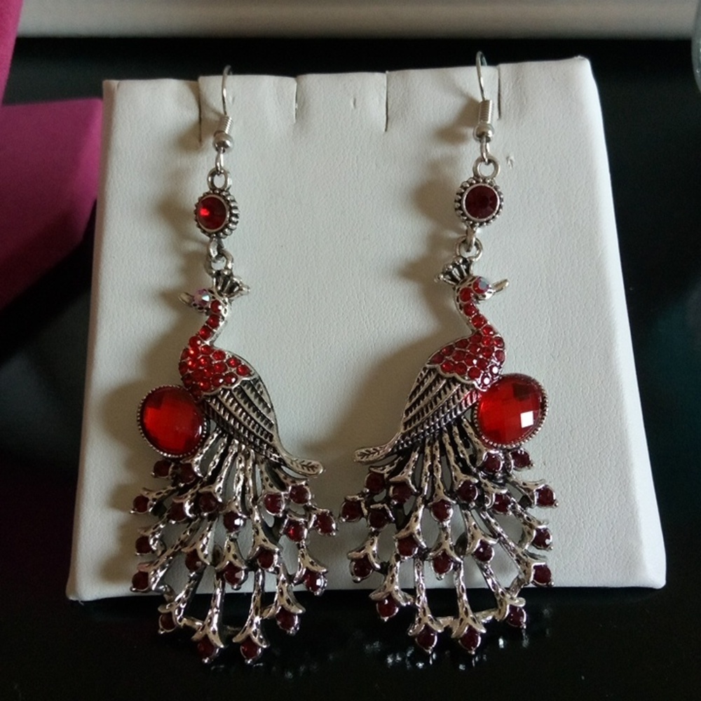 🆕 Red Peacock Earrings